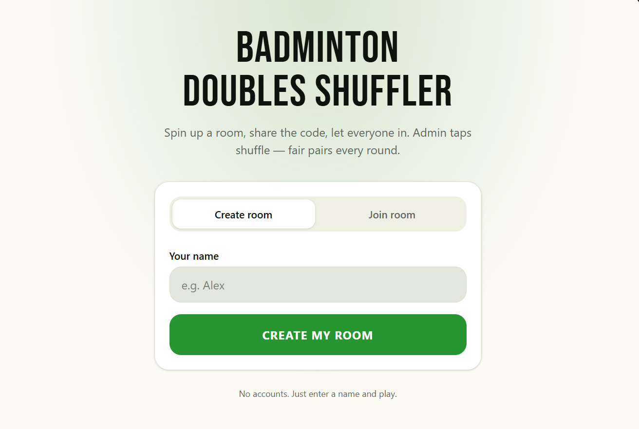 Badminton Doubles Shuffler website preview