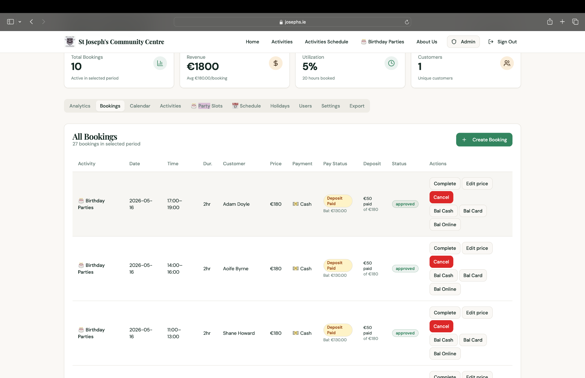 Bookings management