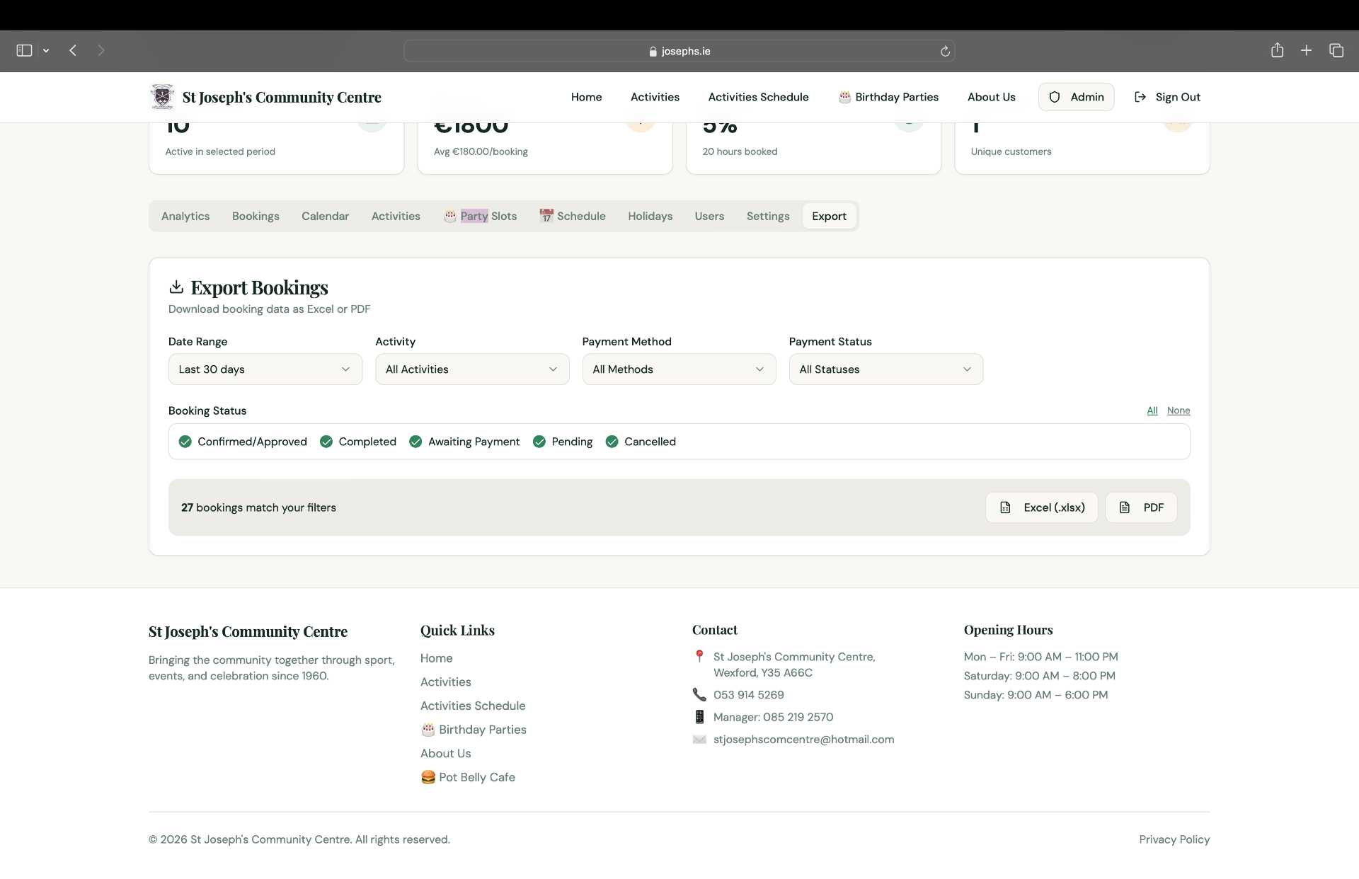 Export bookings